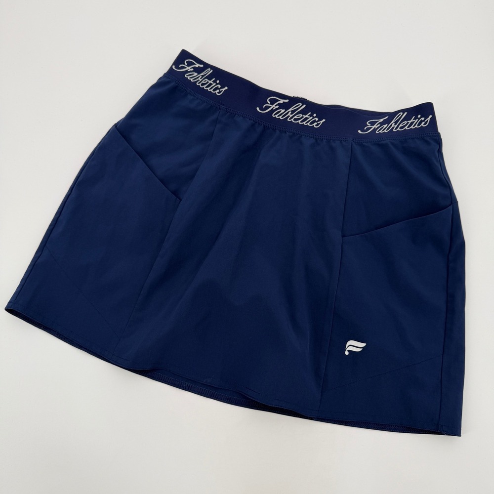 Fabletics Navy Blue Athletic Skort Logo Waistband Pockets Built-in Shorts Tennis
